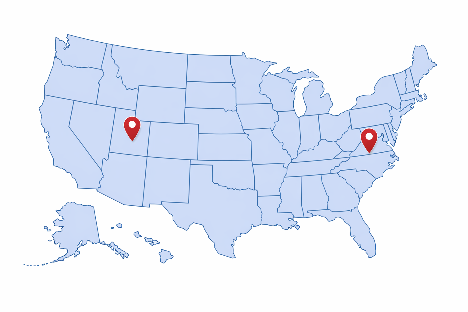 Multi-warehouse fulfillment network map showing strategic warehouse locations across the United States for fast shipping and order fulfillment
